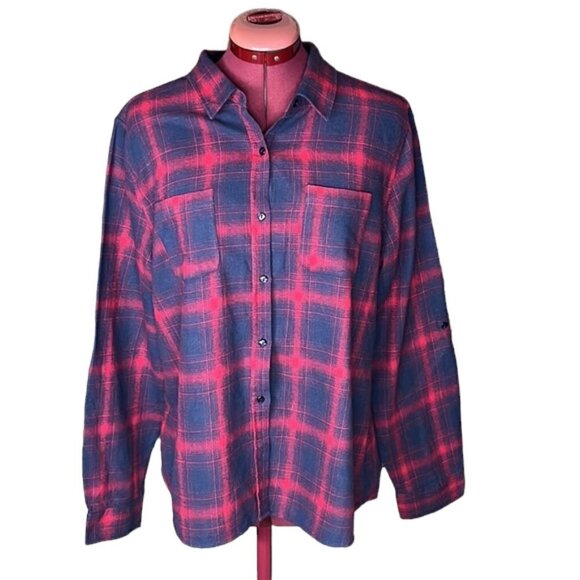 Eden & Olivia Red & Navy Plaid Long Sleeve Button-Down Flannel Shirt NWOT XL - Picture 3 of 9